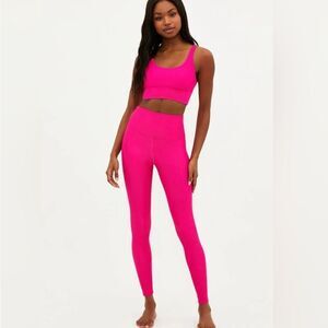 NWT Beach Riot Ayla Leggings Pocket Hot Pink Ribbed High-Rise Yoga- Size XS